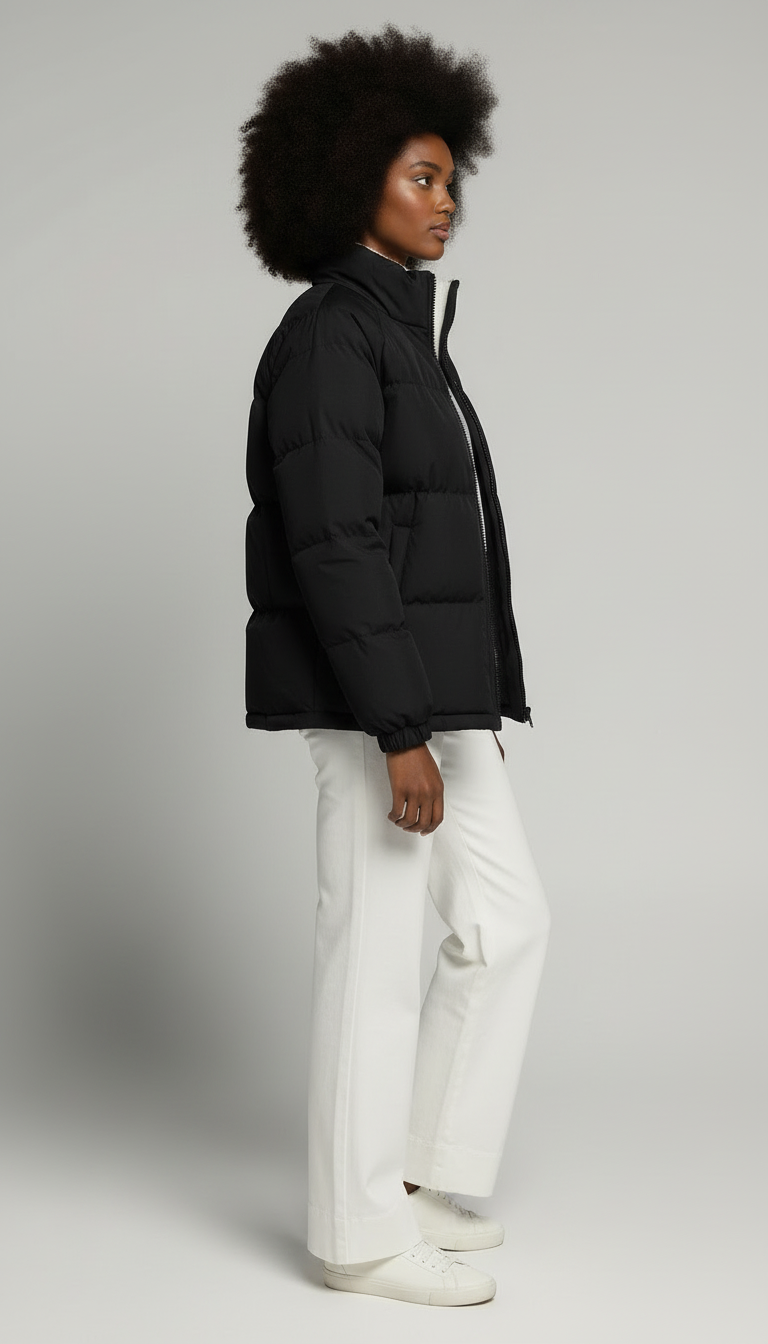 Elevé Arctic Quilted Slim Zip‑Up Puffer Coat — Luxe Insulated Winter Silhouette