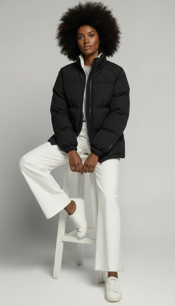Elevé Arctic Quilted Slim Zip‑Up Puffer Coat — Luxe Insulated Winter Silhouette