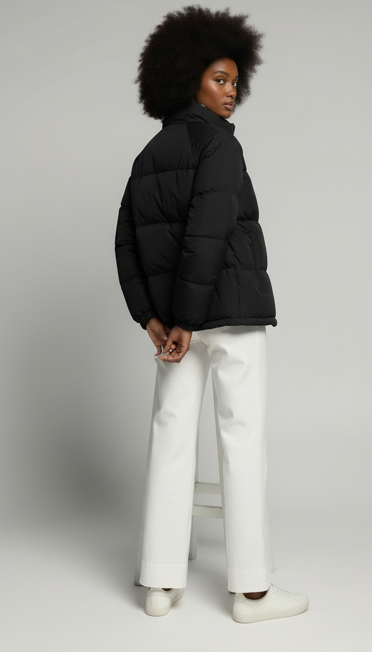 Elevé Arctic Quilted Slim Zip‑Up Puffer Coat — Luxe Insulated Winter Silhouette