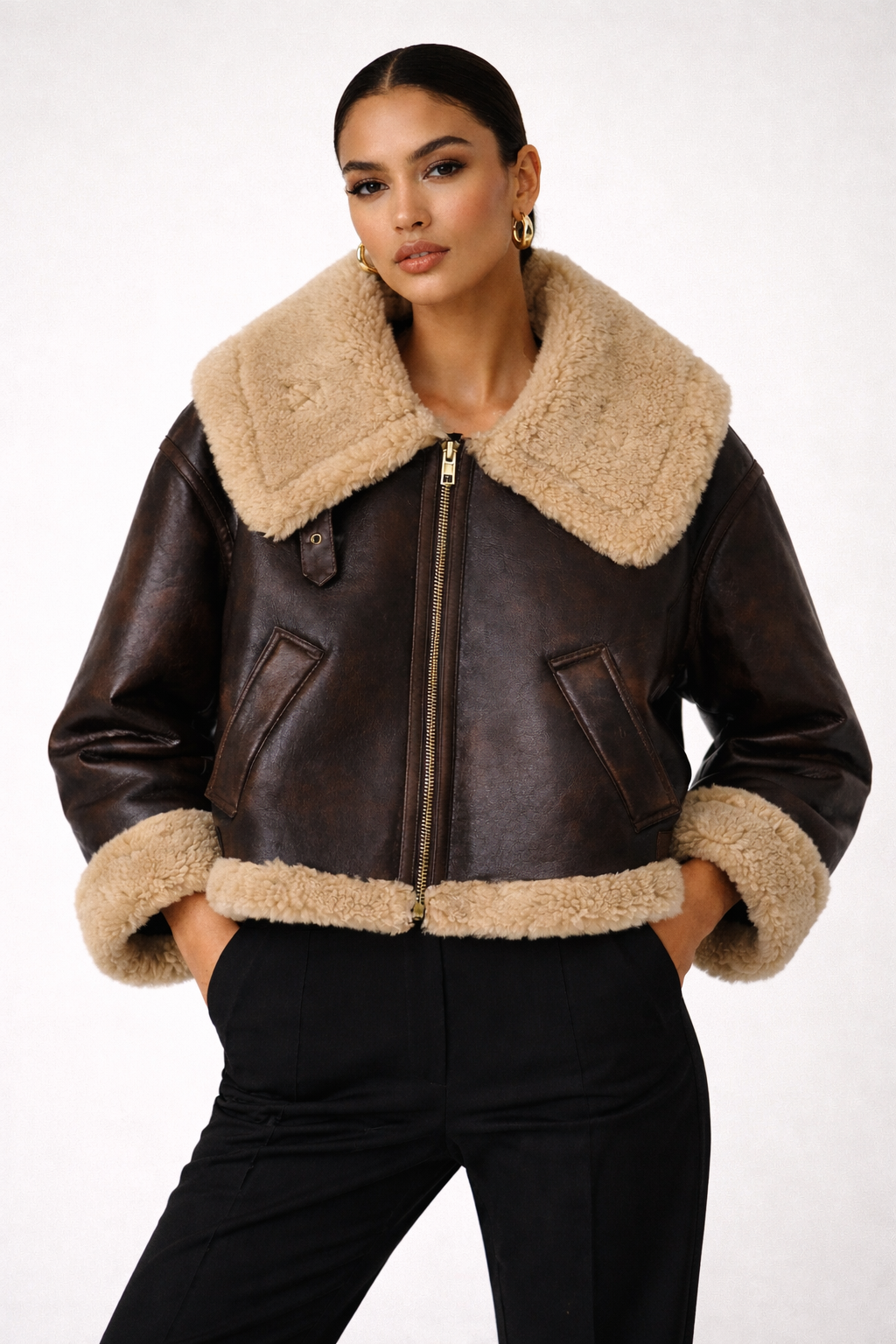 The Noire Élégance Women’s Faux‑Fur Trim PU Leather Jacket — Signature Autumn Street Luxe